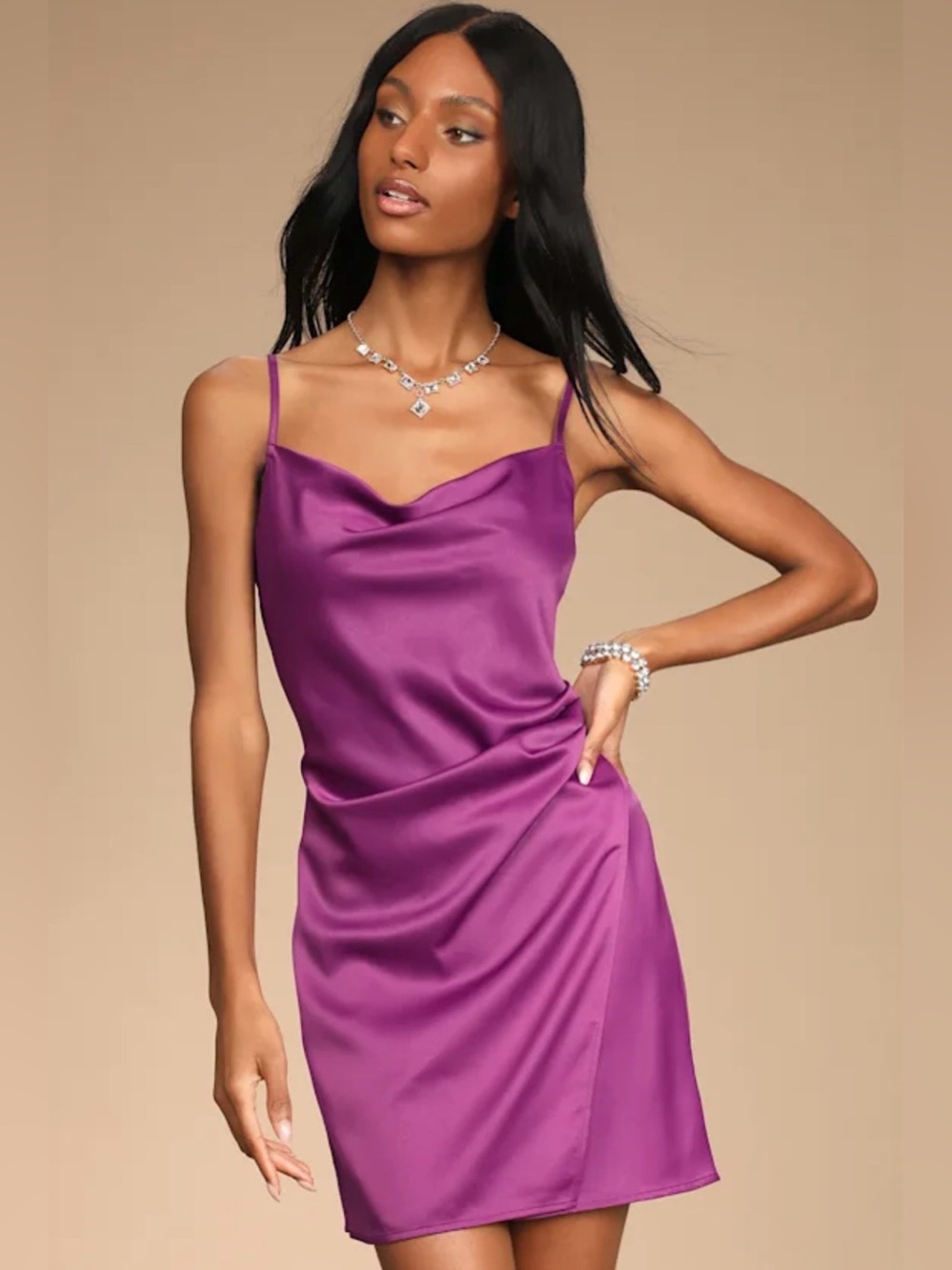 NWT Lulu’s Hollywood Woman Plum Purple Satin Mini Dress
